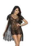 Elegant Moments Em-4333X Eyelash Lace Peignoir Set Includes Babydoll Black / 3X