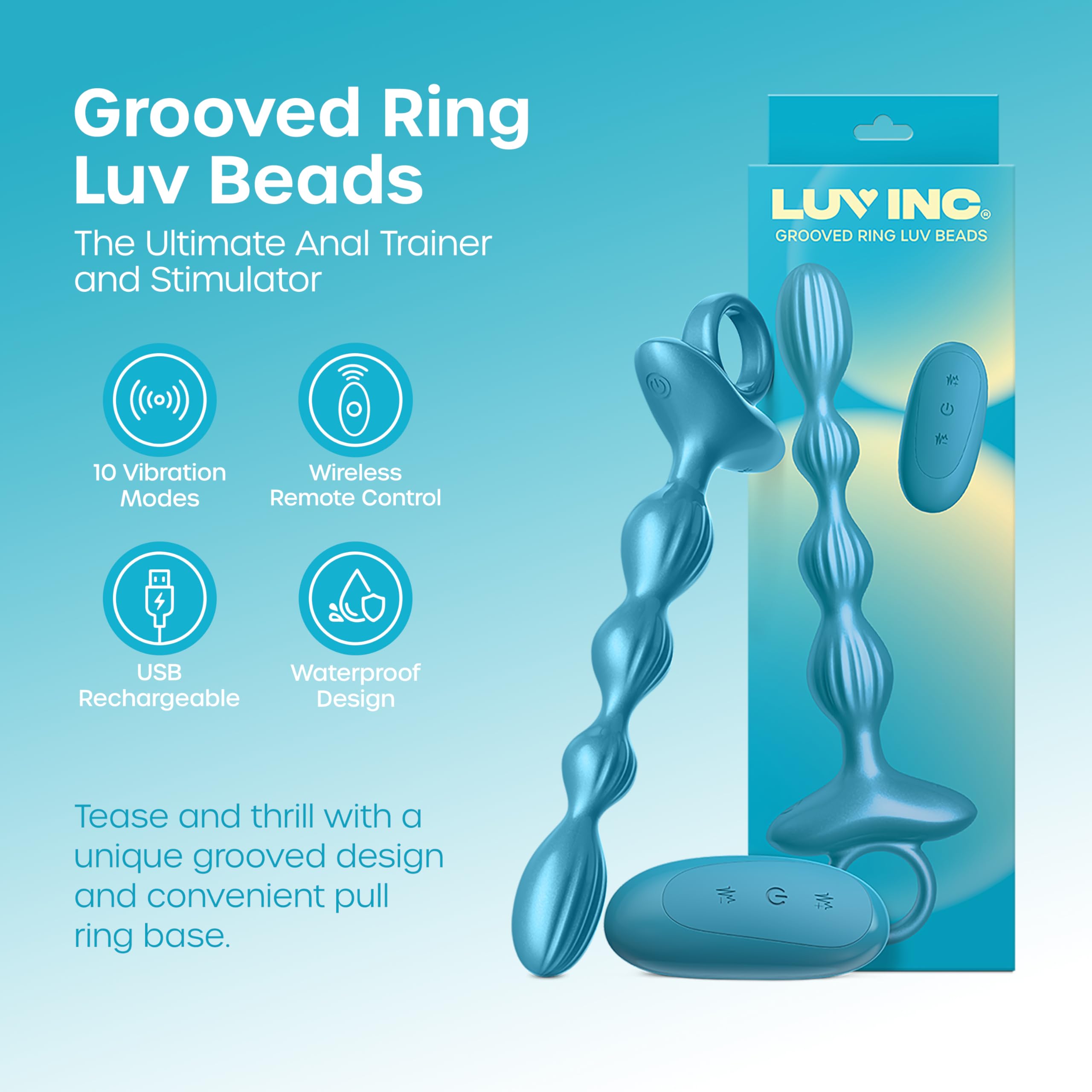 Luv Inc Gr41: Grooved Ring Luv Beads Blu