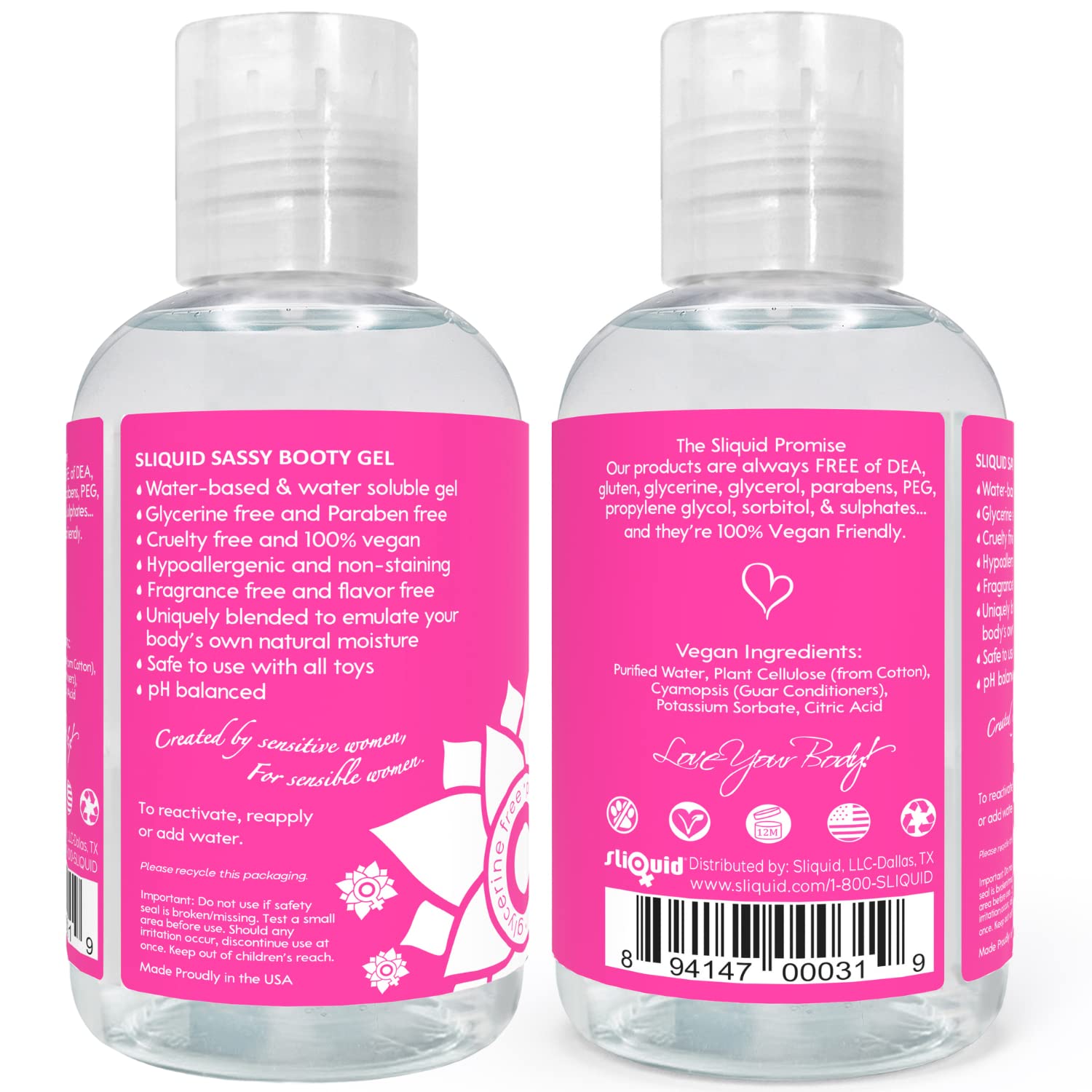 Sliquid Sassy Water-Based Lube - Thick, Long-Lasting Gel, Natural Lube for Women/Men/Couples, Unscented, 4.2 Fl Oz
