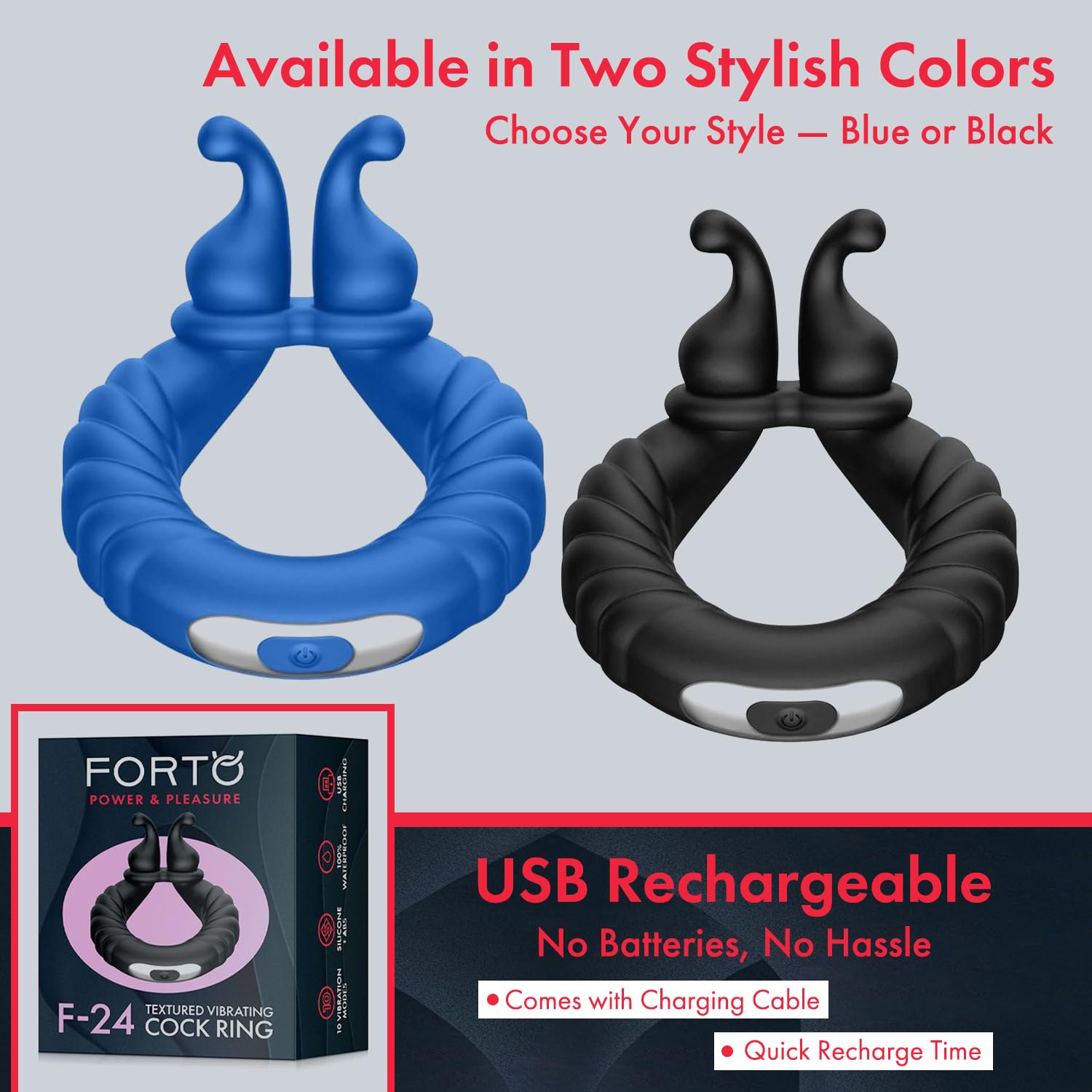 Forto F-24: Sili Textur Vib Cockring Bk