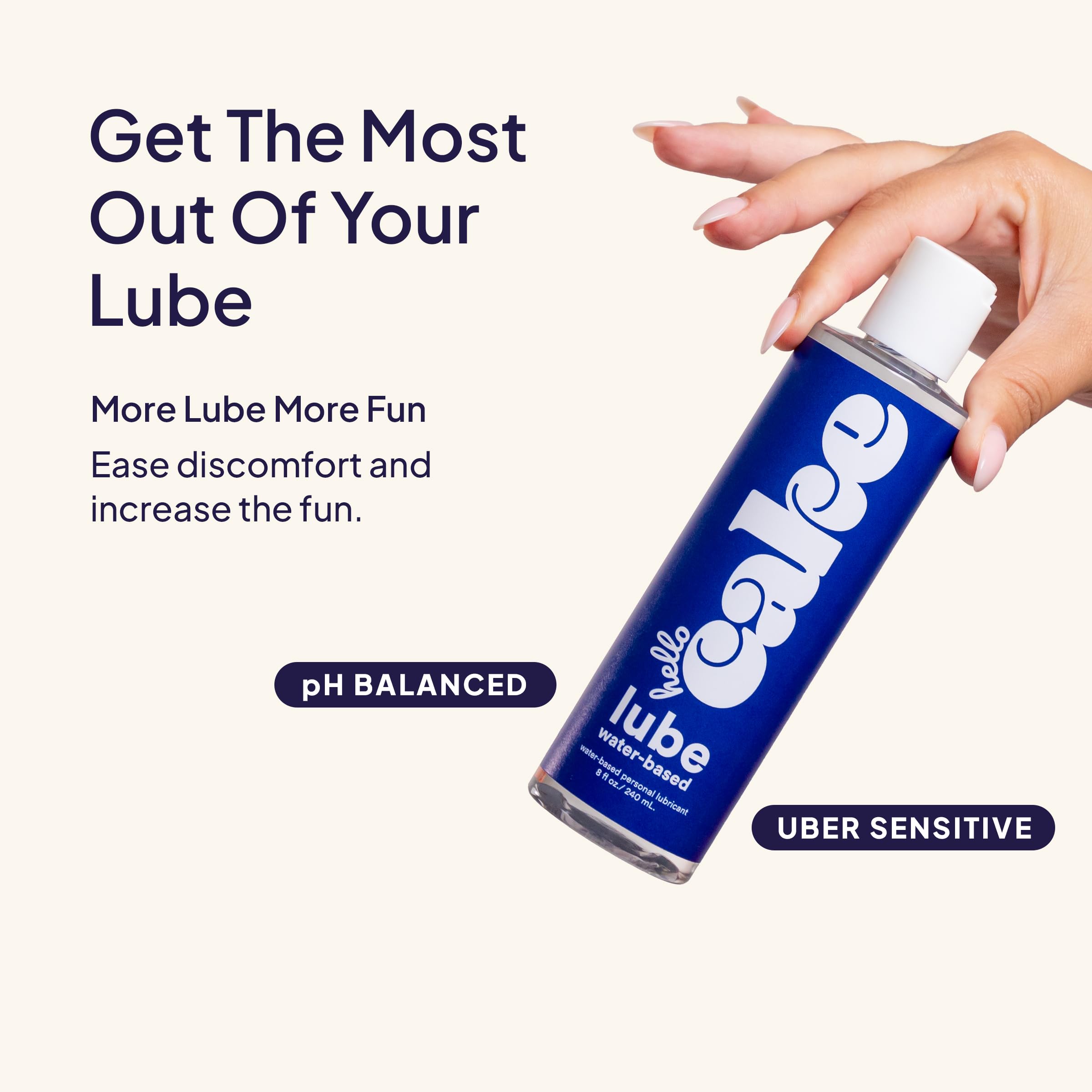 Hello Cake Water-Based Personal Lubricant - pH-Balancing Lube - Non-Sticky, & Long-Lasting Glide for Men, Women, and Couples, 8