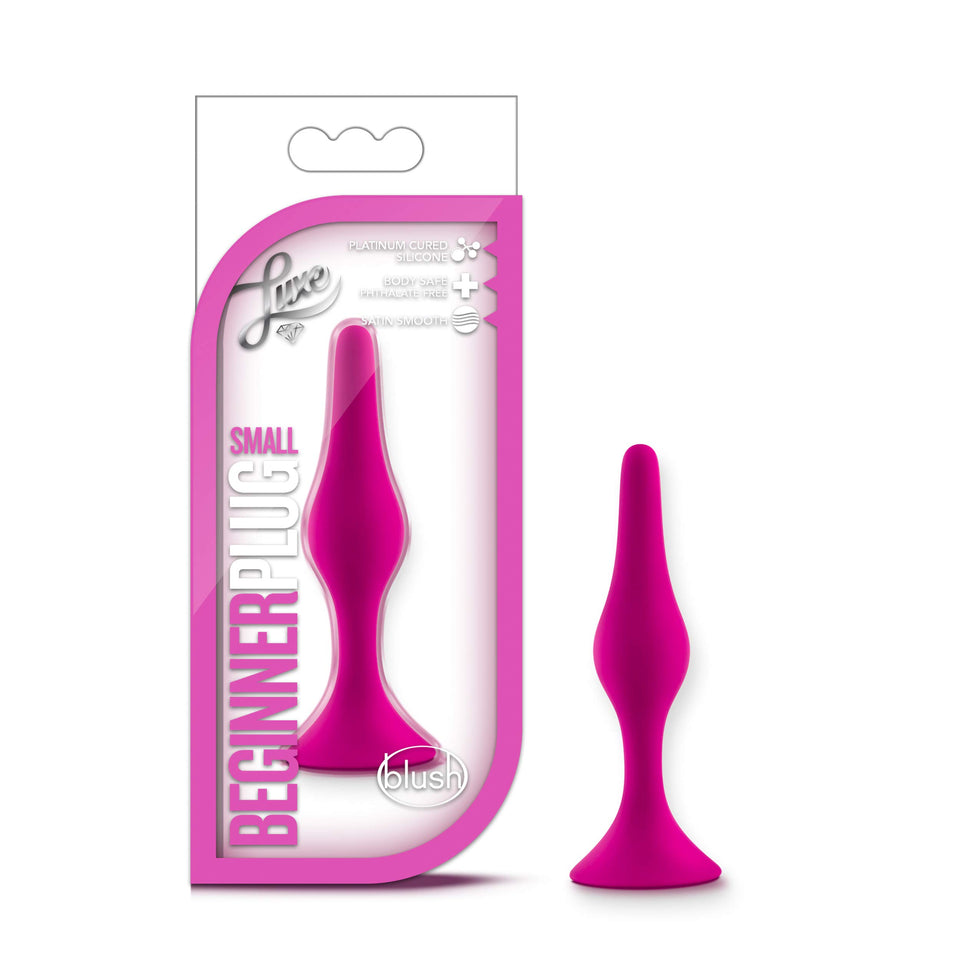 Blush Luxe Beginner 3.25 Silicone Butt Plug - Satin Smooth Anal Trainer with Soft Tapered Tip and Suction Cup Base - Slim Bum Pl