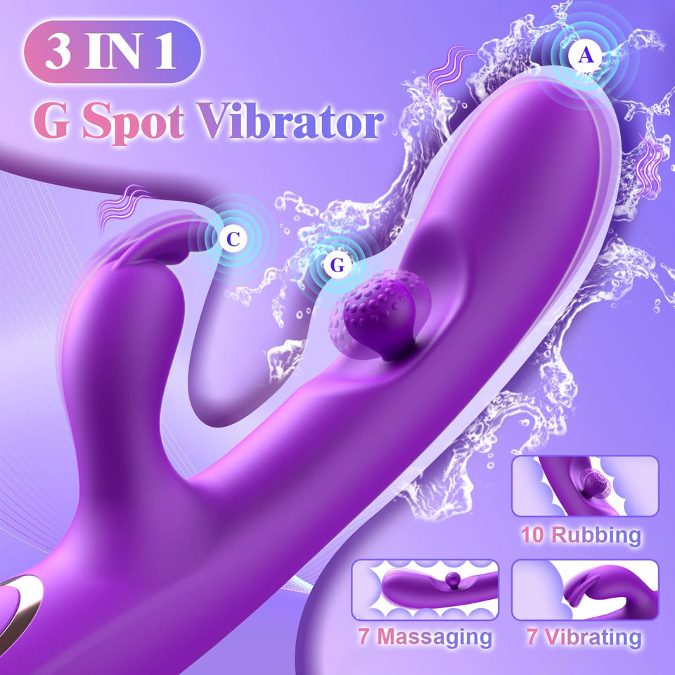 G Spot Vibrator Sex Toys-3 in 1 Adult Sex Toys 360? Rotation Vibrators with 10 Rubbing & 7 Vibrating & 7 Massaging, Waterproof C