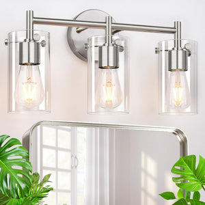 Bathroom Light Fixtures 2023 Upgrade, 3-Light Brushed Nickel Bathroom Vanity Light, Bathroom Lights Over Mirror With Clear Glass