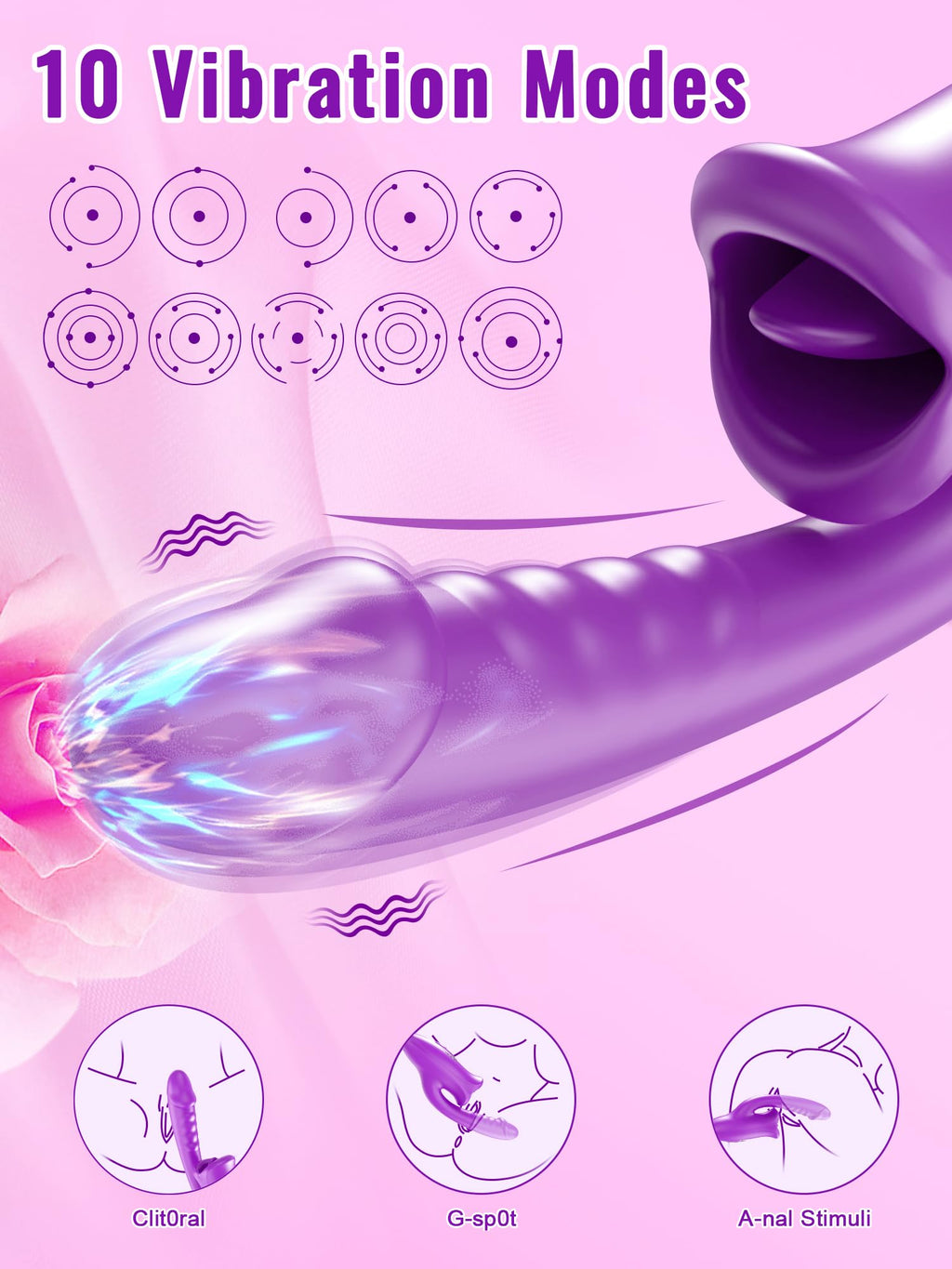 Tongue Rose Sex Toy Realistic Dildo Vibrators, 3 in 1 G Spot Vibrator for Women, Clitoral Vibrator with 10 Vibrations 10 Tongue