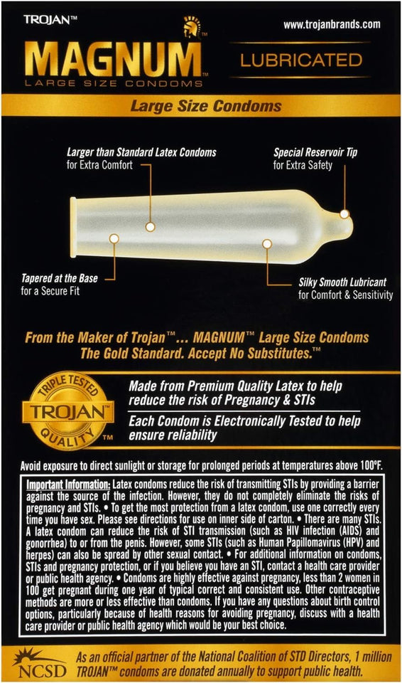 Trojan Magnum XL Size Lubricated Latex Condoms (12 Count - Pack of 3)