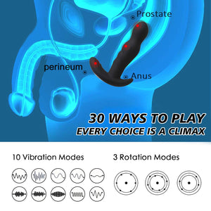 360? Rotating Anal Vibrator Prostate Massager, Anal Butt Plug with Ergonomic Design and 30 Powerful Stimulation Patterns for Beg