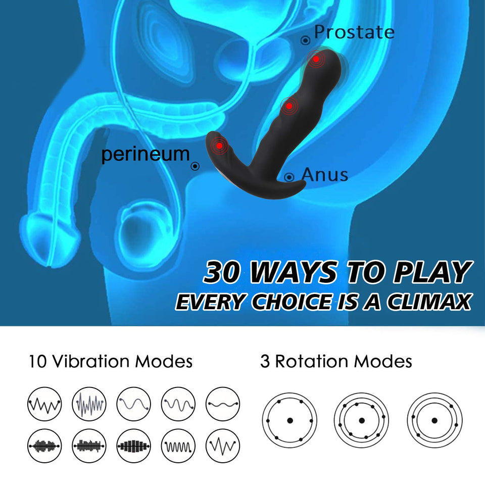 360? Rotating Anal Vibrator Prostate Massager, Anal Butt Plug with Ergonomic Design and 30 Powerful Stimulation Patterns for Beg