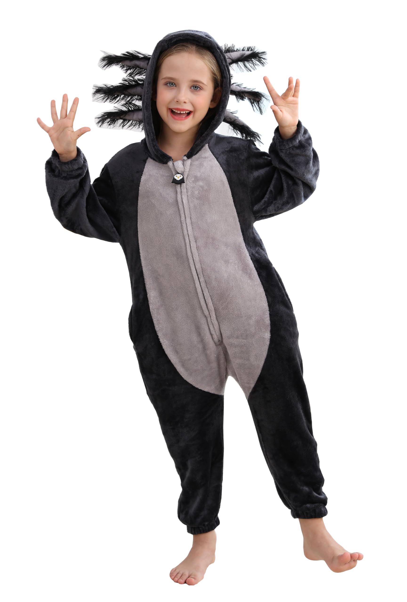CuteOn Black Axolotl Onesie Kids Animal Pajamas for Boys Girls Halloween Christmas Costume Cosplay Sleepwear Height for 150cm