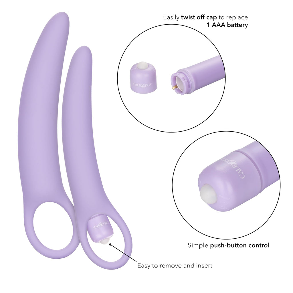 Calexotics Dr Laura Berman Intimate Basics Isabelle - 2 Piece Vibrating Silicone Dilators Set With Ergonomic Finger Loop - Waterproof Fetish Sex Toys For Couples - Purple
