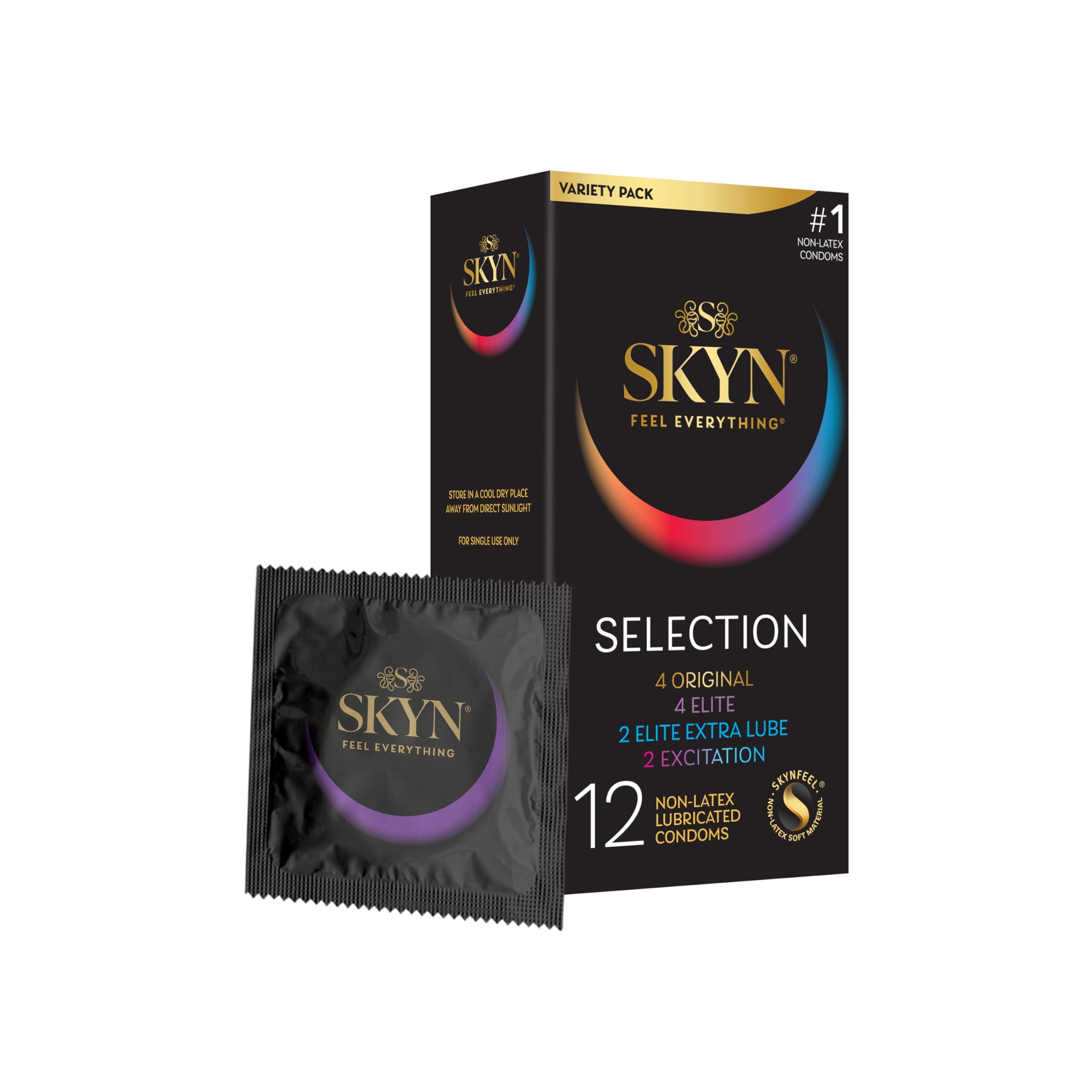 SKYN Selection Non-Latex Condoms, 12 Count, New Variety, SKYN Original, Excitation, Elite and Elite Extra Lube