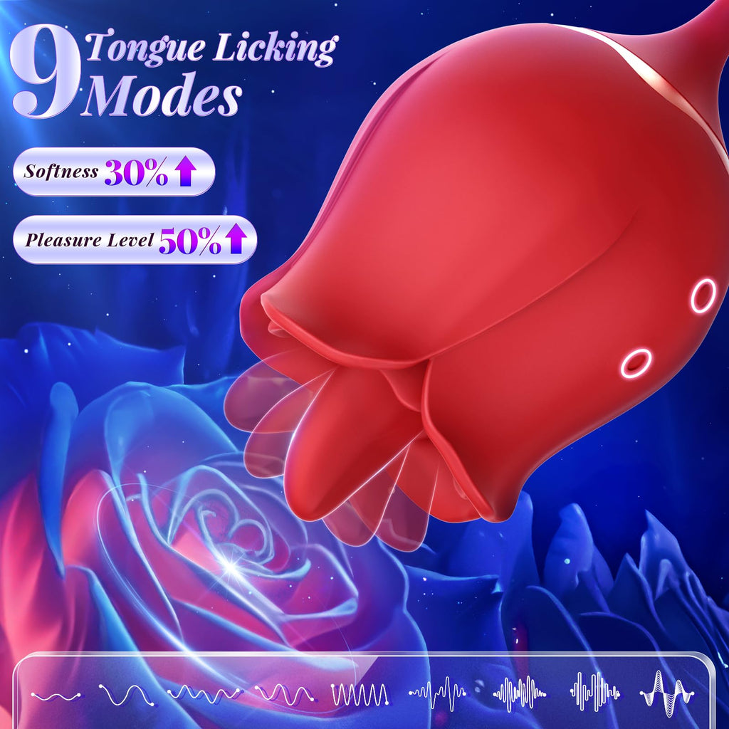 Dildo Vibrator Sex Toys for Women, Rose Adult Toys with G Spot Vibrators Nipple Clit Anal Rose Sex Toy - 9 Modes, Hands-Free Thr