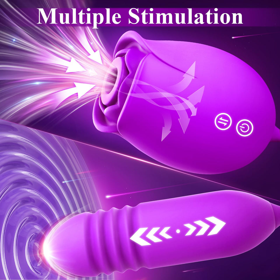 Vibrator Rose Sex Toy for Women - Upgraded Adult Toys Sex Toys for Women with 18 Sucking Vibrator Thrusting Dildo G Spot Vibrato