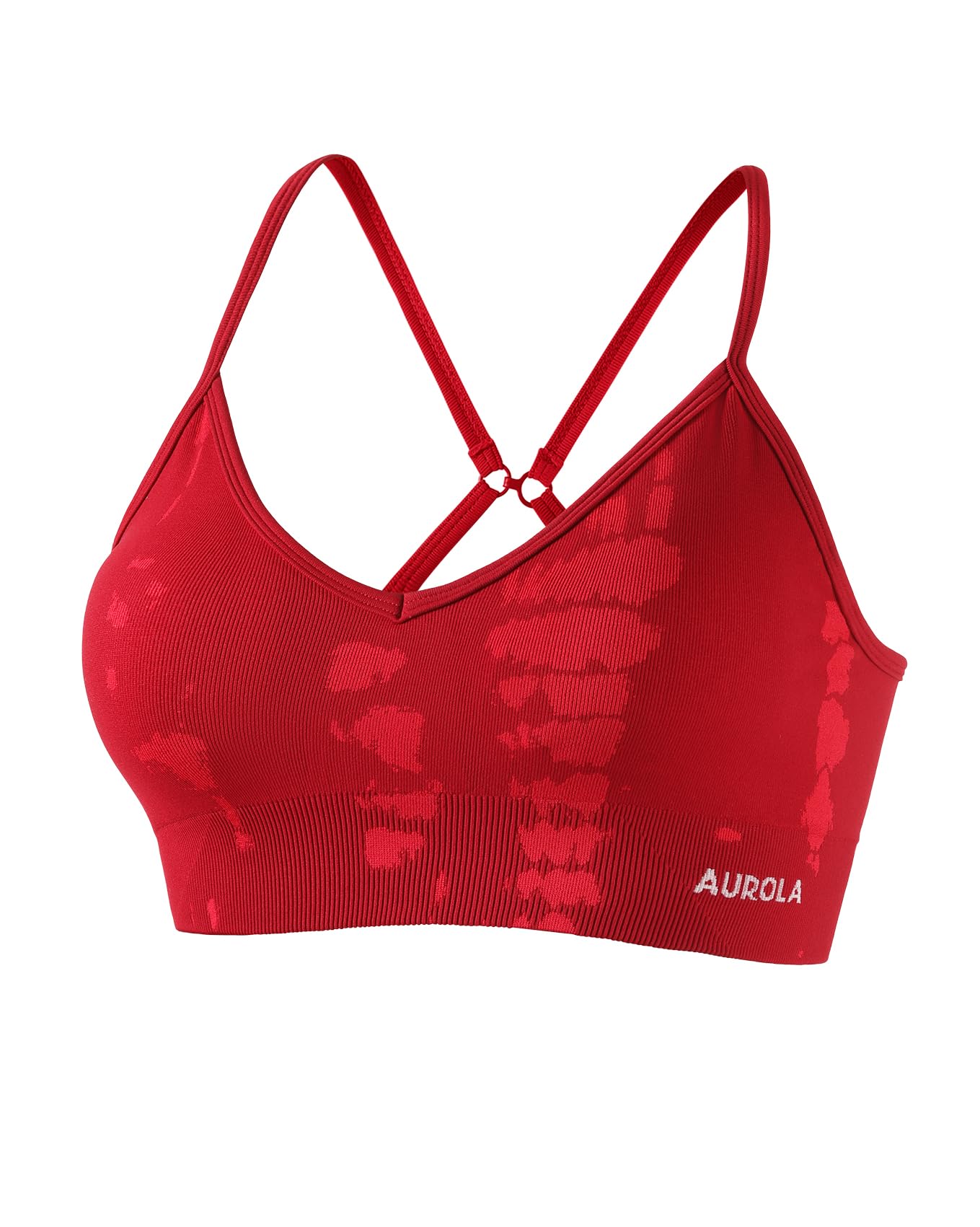 AUROLA Serpent Seamless Sports Bras for Women,Backless Padded Strappy Workout Gym Yoga Crop Tops,Christmas Red,M