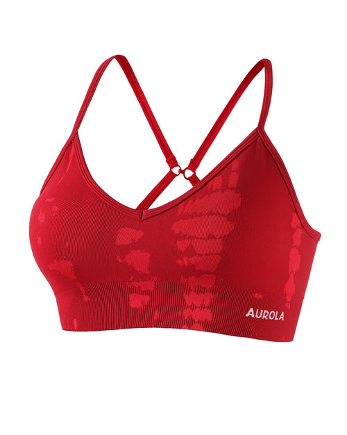 AUROLA Serpent Seamless Sports Bras for Women,Backless Padded Strappy Workout Gym Yoga Crop Tops,Christmas Red,M