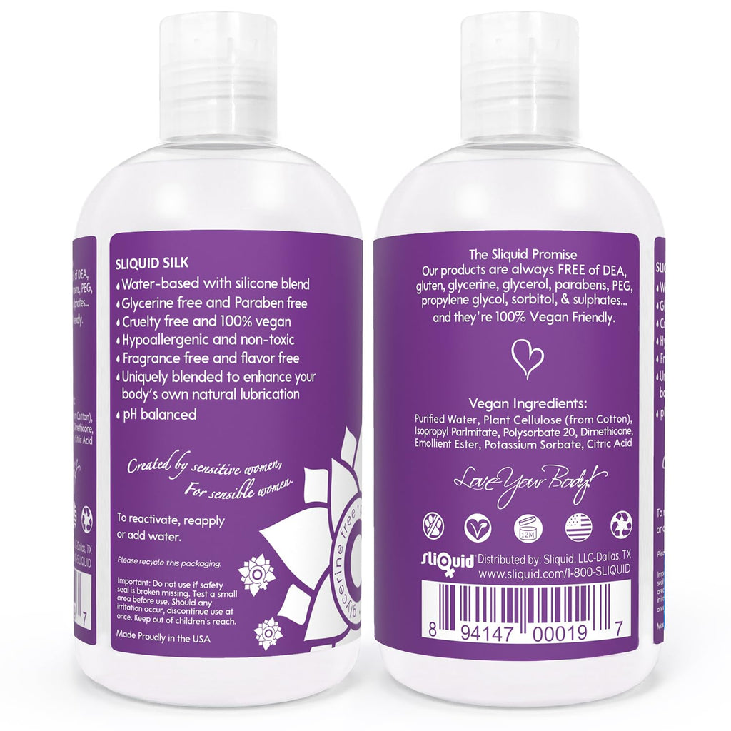 Sliquid Silk Intimate Lubricant - Silicone & Water-Based Lube Blend for Women/Men/Couples, Hypoallergenic Lube, Hybrid Silicone