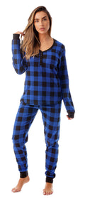 followme Buffalo Plaid 2 Piece Base Layer Thermal Underwear Set for Women 6372-10195-NEW-ROY-L