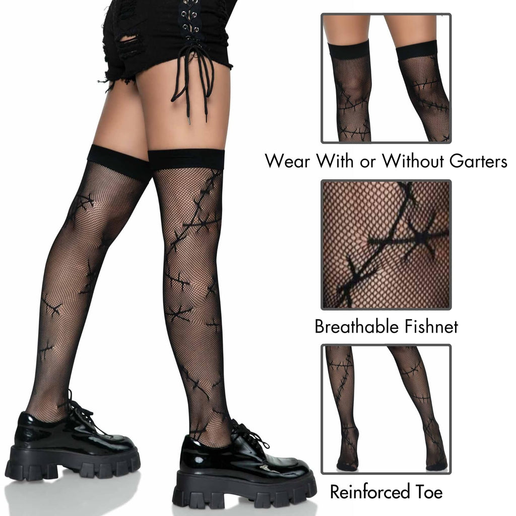 Stitched Up Fishnet Thigh High