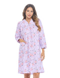 Casual Nights Womens Floral Snap Front Flannel Duster Long Sleeve Lounger Dress - Purple Floral - Plus Size 2X