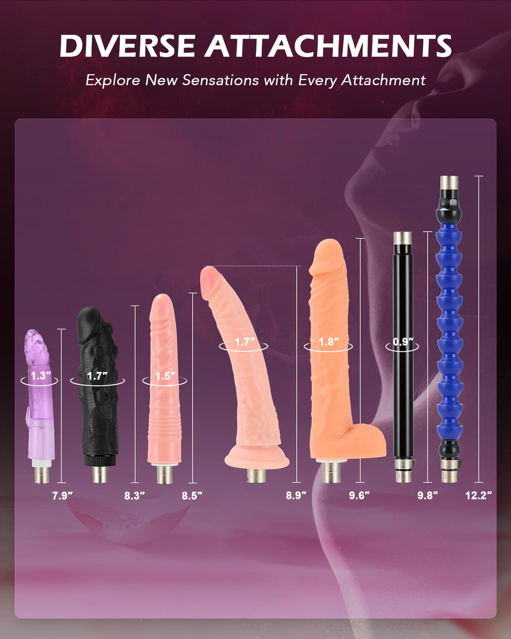 SENSUA Automatic Thrusting Dildo Machine with 7 Attachments & Remote Control - Black Adult Sex Toy for Couples & Masturbation