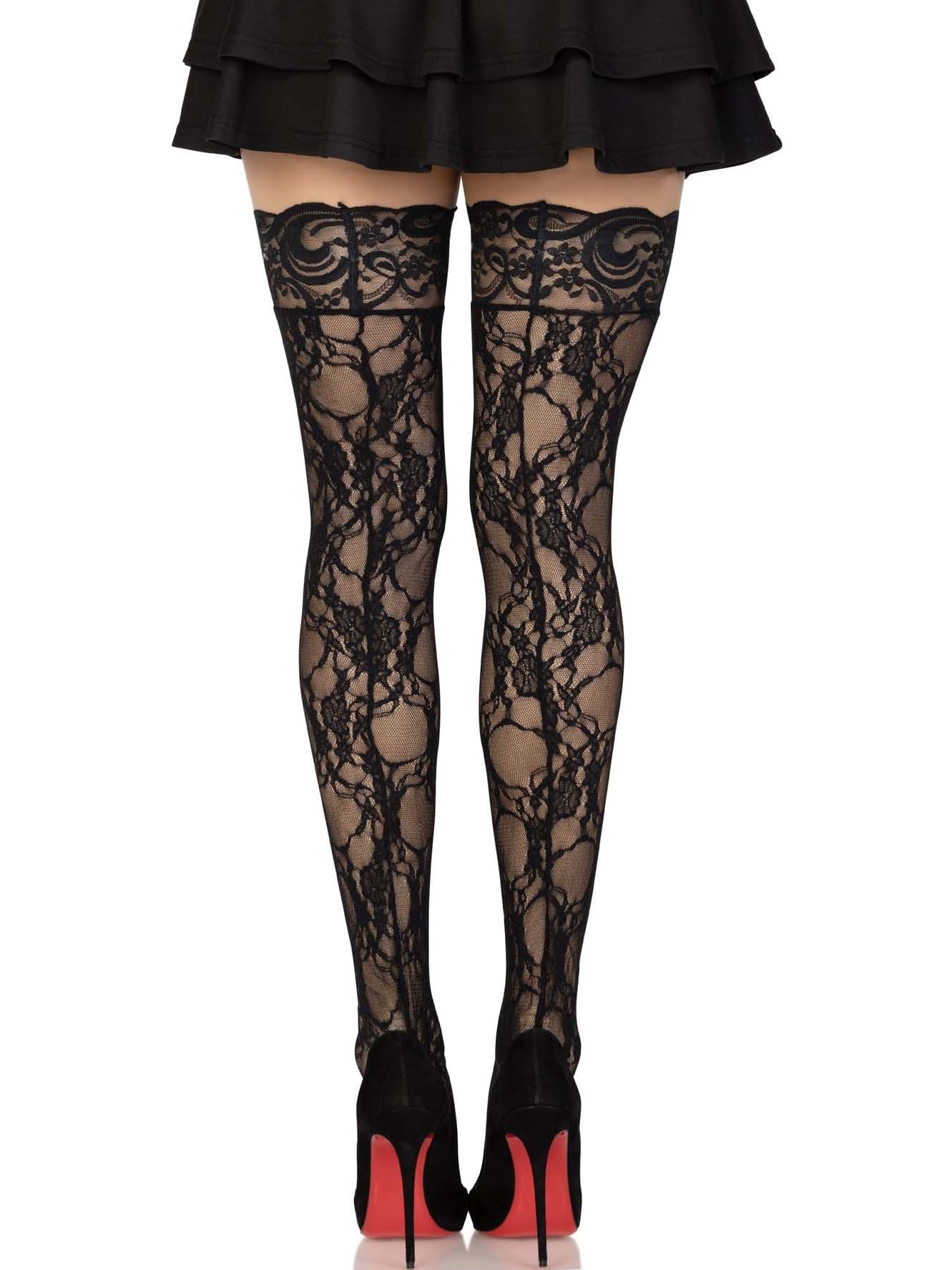 Stay Up Floral Lace Thigh Highs O/S Black