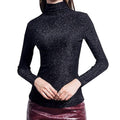 Generic Womens Slim Fit Long Sleeve Sequin Turtleneck Sparkle Tee Glitter Blouse Tops(Black-L), Large
