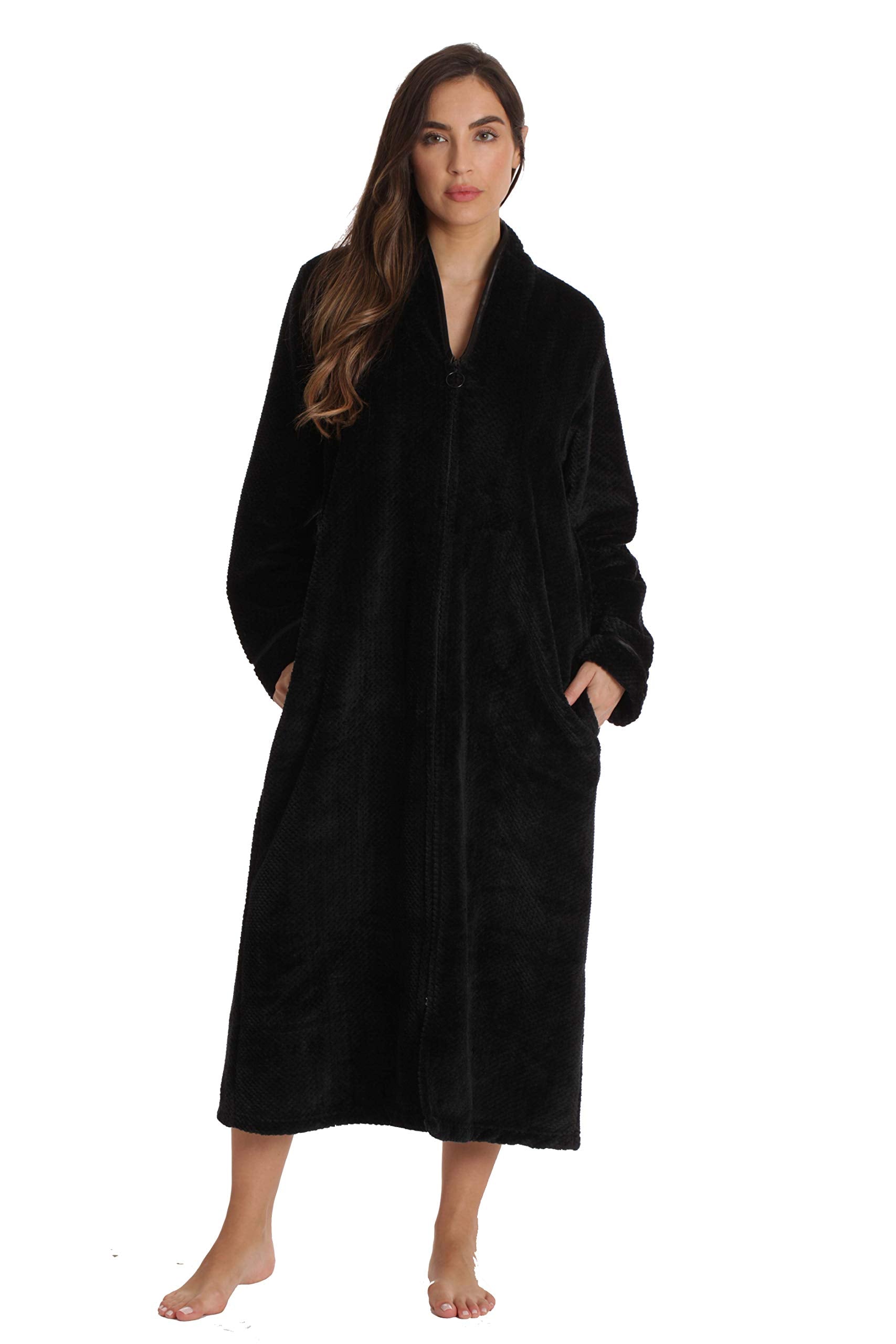 Just Love Plush Zipper Long Robe 6792-BLK-XL Black