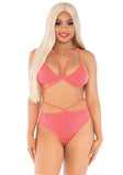 2 Pc Opaque Cage Strap Bra Top - O/S / Coral