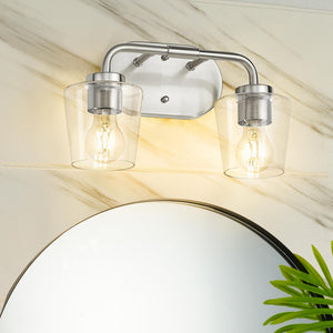 Audickic Bathroom Light Fixtures, 2-Light Brushed Nickel Vanity Lights Over Mirror With Clear Glass, Modern Vanity Lighting Fixt