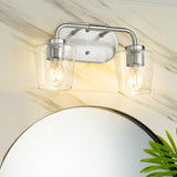 Audickic Bathroom Light Fixtures, 2-Light Brushed Nickel Vanity Lights Over Mirror With Clear Glass, Modern Vanity Lighting Fixt