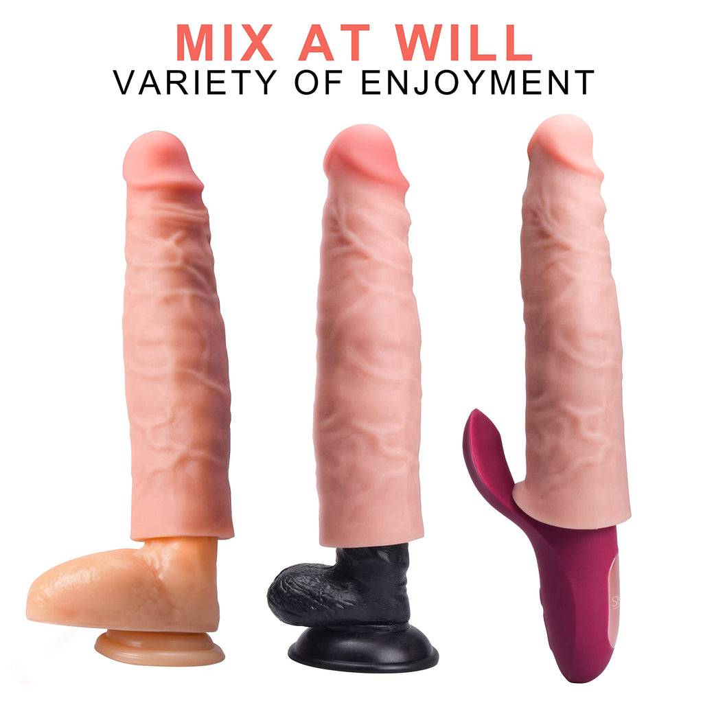 Reusable Penis Sleeve Extender Realistic Textured Cock Extender Body-Safe Stretchy Ultra-Soft Material Cock Enlarger Applicative For Men & Couple