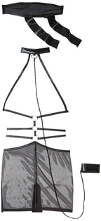 2 Pc Cage Strap O-Ring Harness Mini Dress With Attached Leash And Matching Eye Mask.