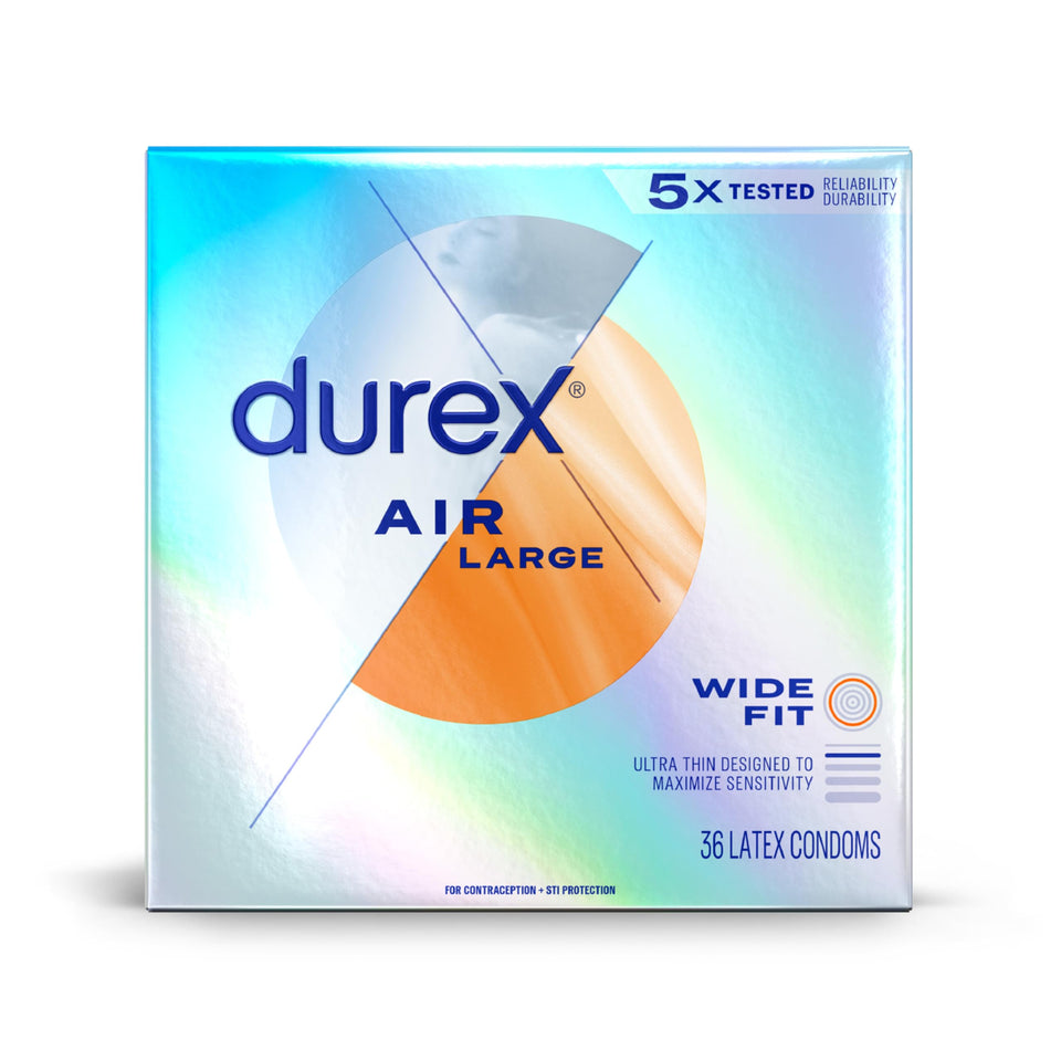Durex Air Condoms, Extra Thin, Transparent Natural Rubber Latex Condoms for Men, Wide Fit, FSA & HSA Eligible, 36 Count
