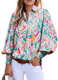 Astylish Womens Summer Boho Tops Lightweight Bright Color Button Down Shirts Versatile V-Neck Dressy Lantern Sleeve Blouse Red X