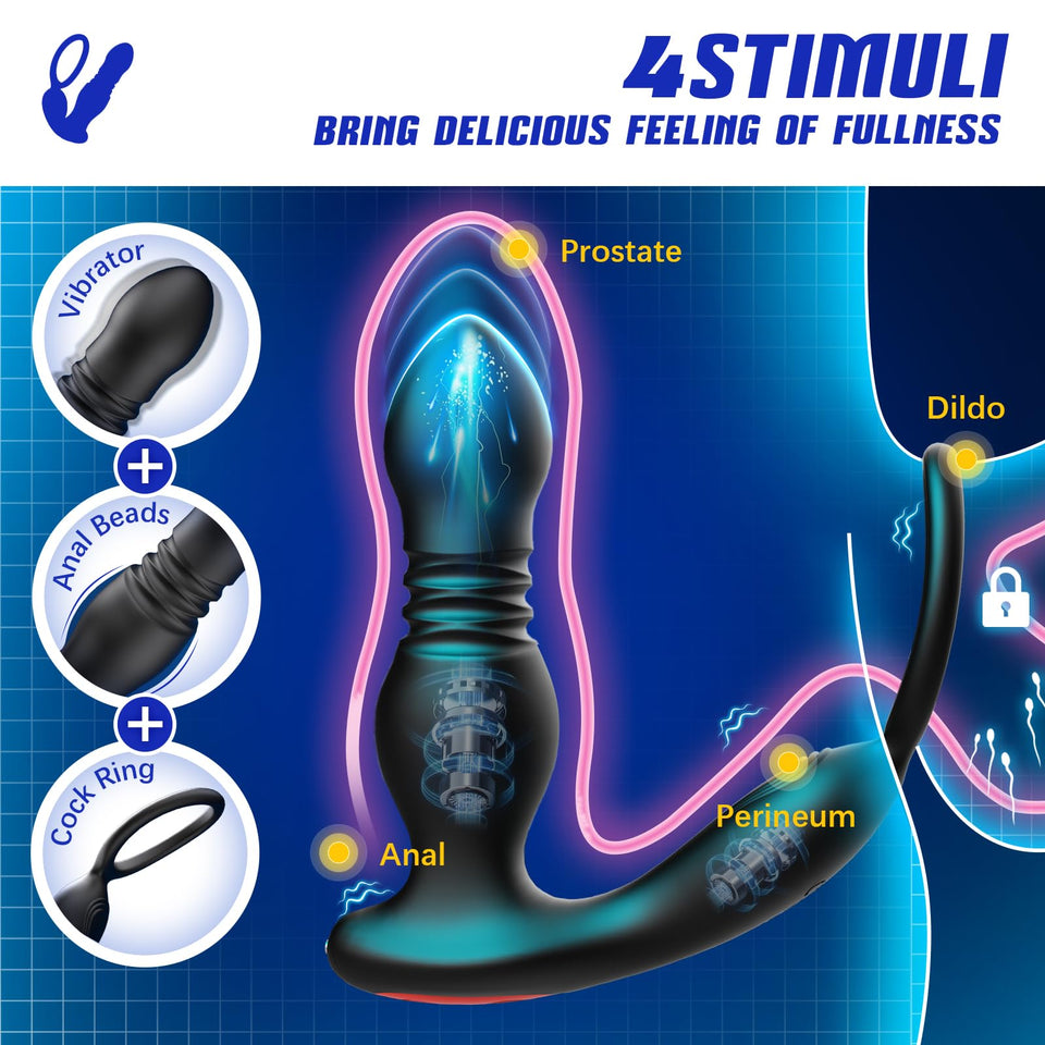 BEISAR Prostate Massager Anal Vibrator Thrusting Vibrating 7 Modes with Cock Ring Anal Plug Anal Sex Toys P Spot Massager Male S