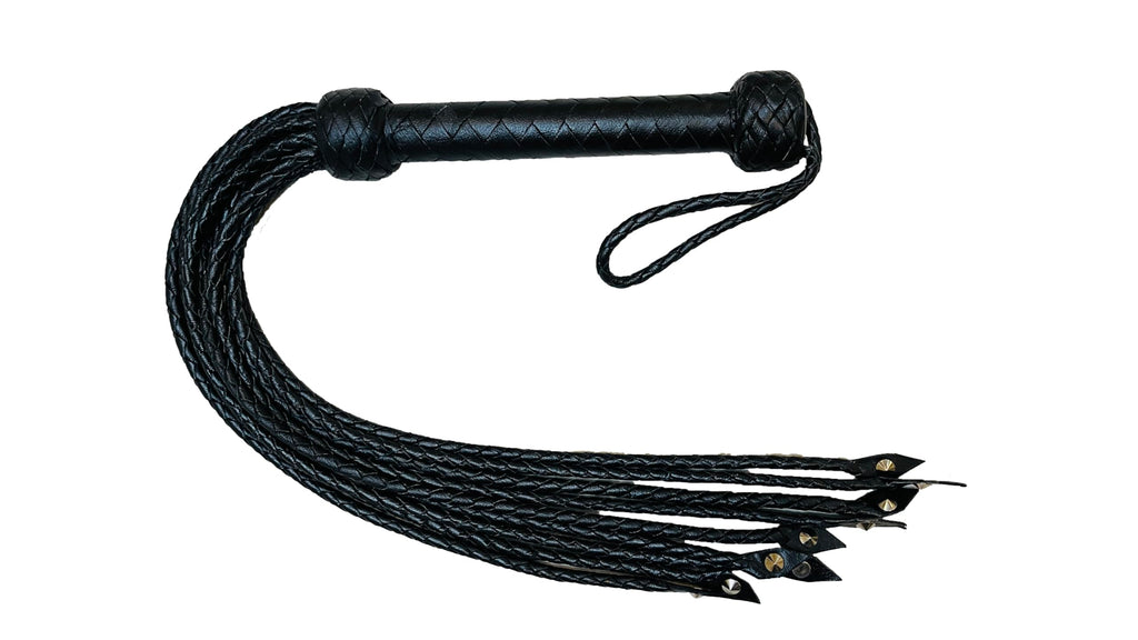 Generic Flogger Cat O Nine Braided 9 Tails Heavy Steel Studs Real Genuine Cow Hide Leather Floggers Valentine Day (Black)