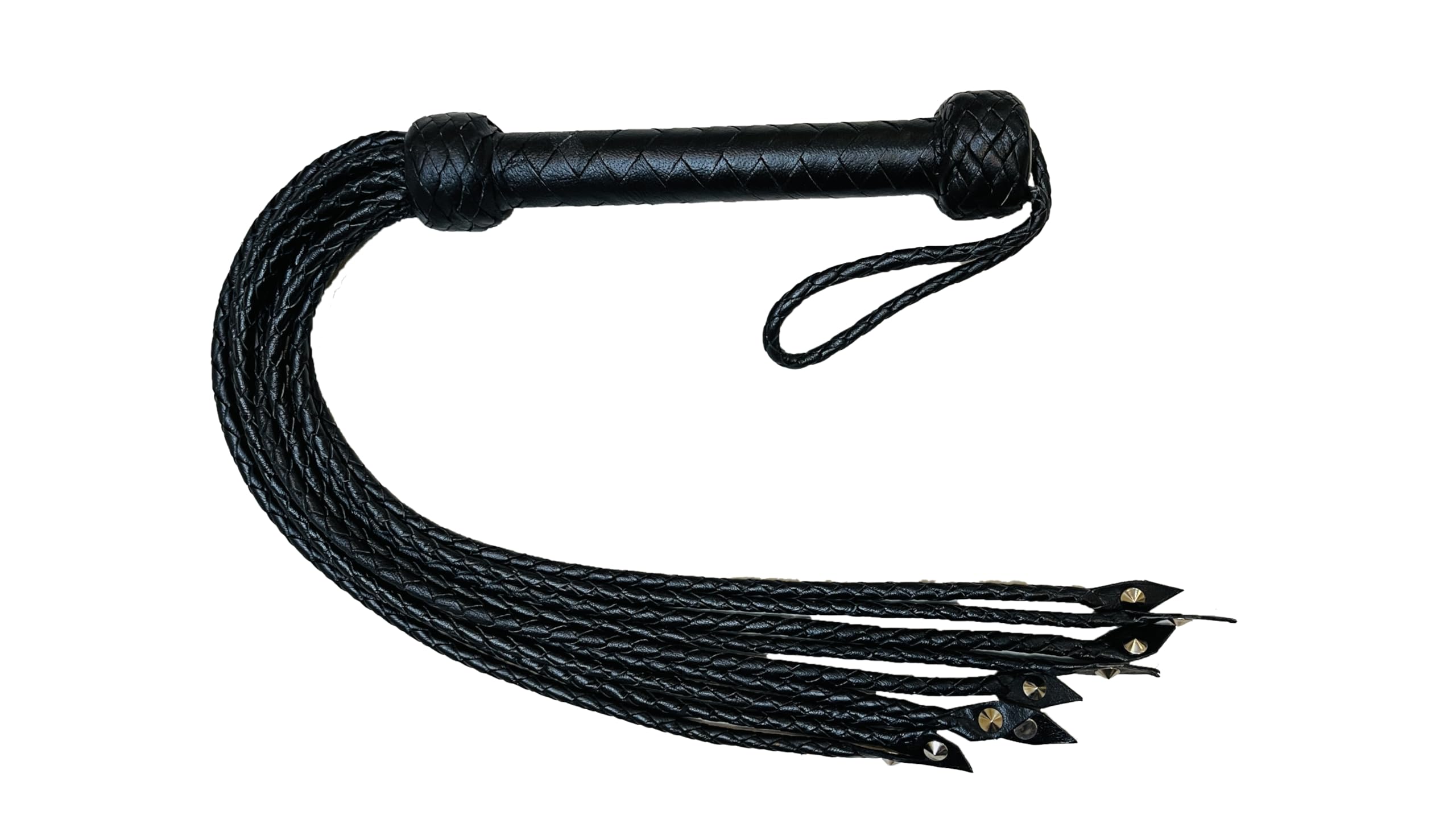 Generic Flogger Cat O Nine Braided 9 Tails Heavy Steel Studs Real Genuine Cow Hide Leather Floggers Valentine Day (Black)
