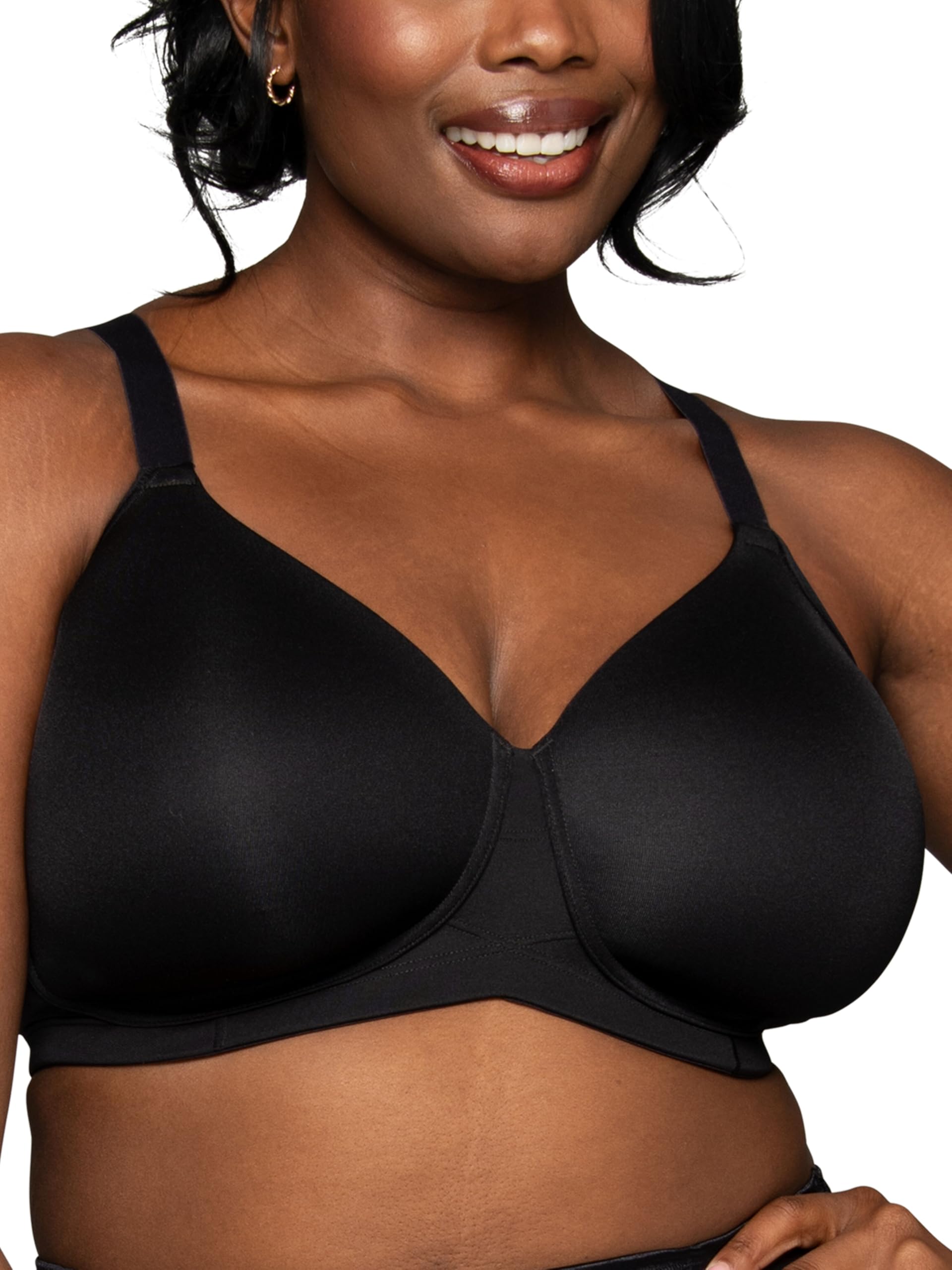 Vanity Fair Womens Full Figure Wireless Bra, Extended Side & Back Smoothing, Lightly Lined Cups up to DDD, Black, 44DD