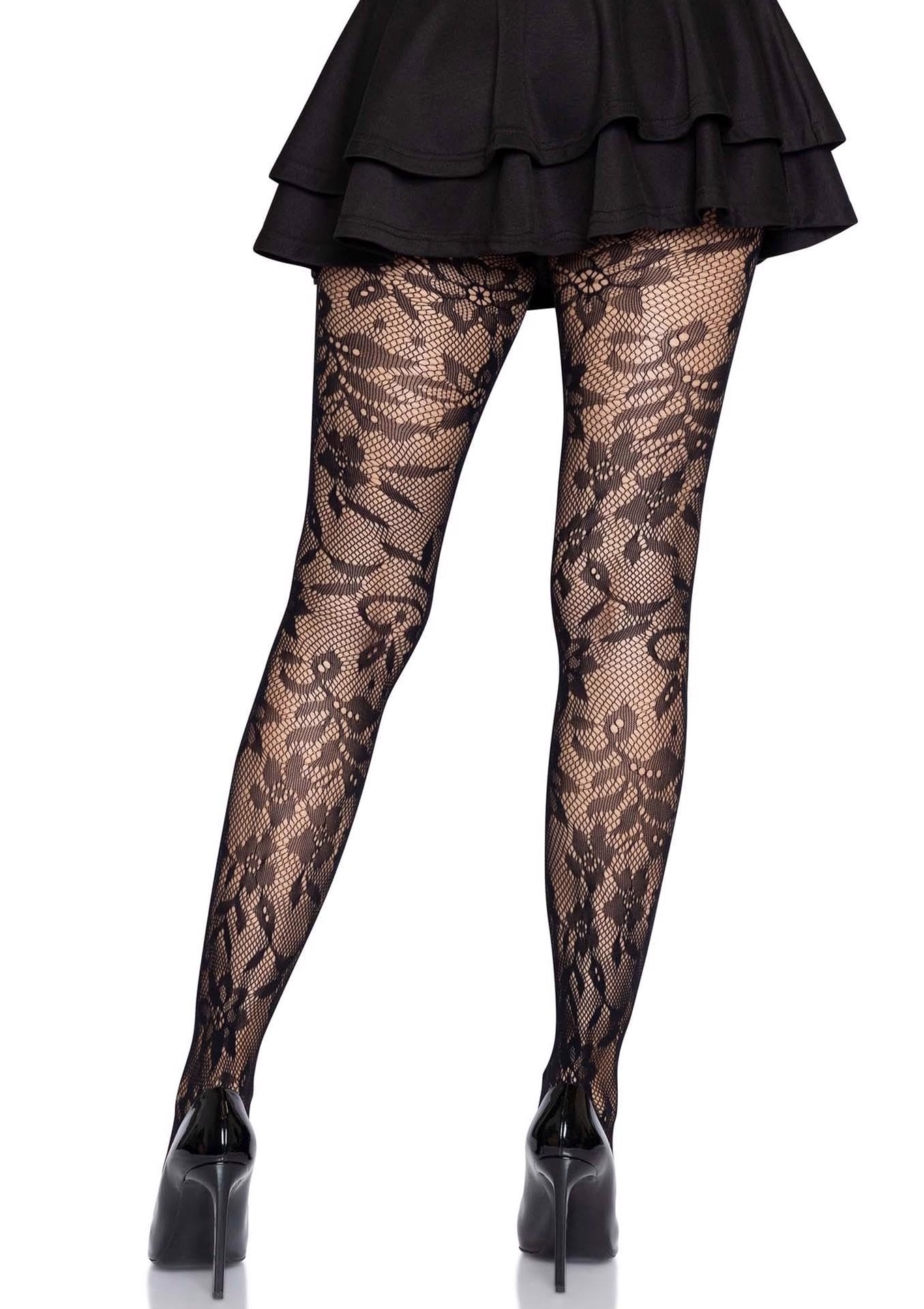 Seamless chantilly floral lace tights.