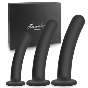 Dildo Anal Plug Trainer Kit, 3 Sizes Butt Plug Anal Toys Silicone Black Dildo with Strong Suction Cup Prostate Vaginal G Spot Se