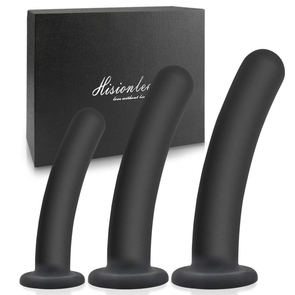 Dildo Anal Plug Trainer Kit, 3 Sizes Butt Plug Anal Toys Silicone Black Dildo with Strong Suction Cup Prostate Vaginal G Spot Se