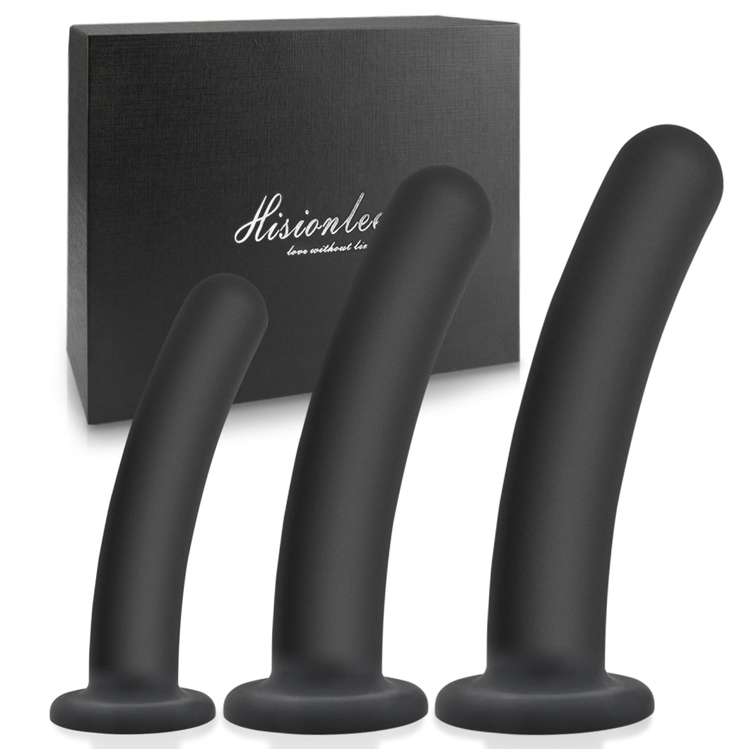 Dildo Anal Plug Trainer Kit, 3 Sizes Butt Plug Anal Toys Silicone Black Dildo with Strong Suction Cup Prostate Vaginal G Spot Se