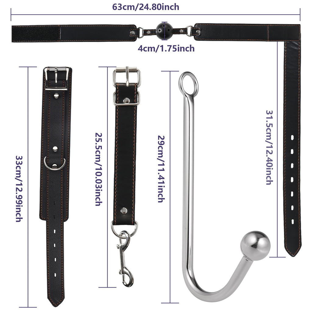 SM Sex Toys Anal Hook BDSM Restraint Kit Sex Bondage with Comfortable and Durable Ball gags Choker and Adjustable Leather Handcu