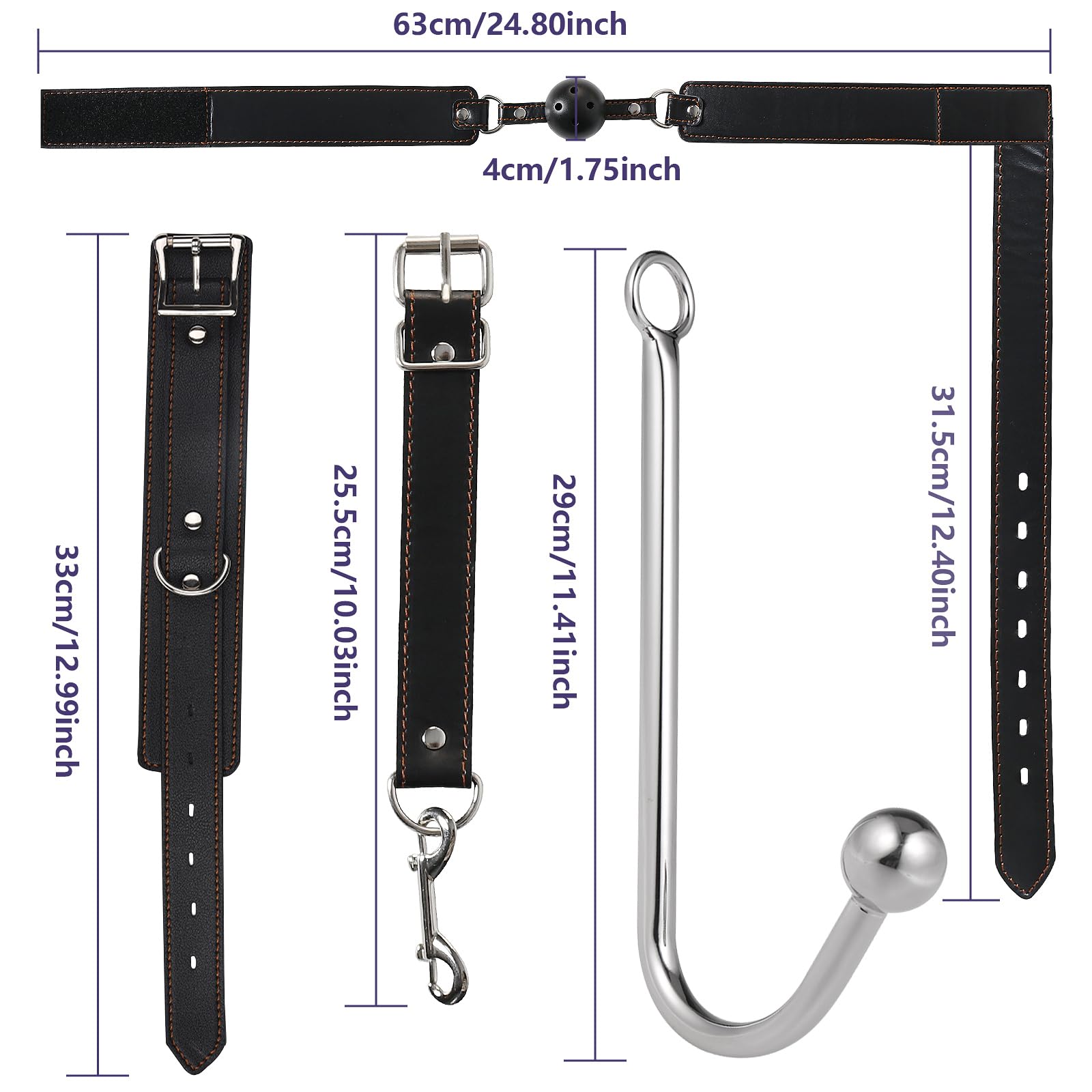 SM Sex Toys Anal Hook BDSM Restraint Kit Sex Bondage with Comfortable and Durable Ball gags Choker and Adjustable Leather Handcu