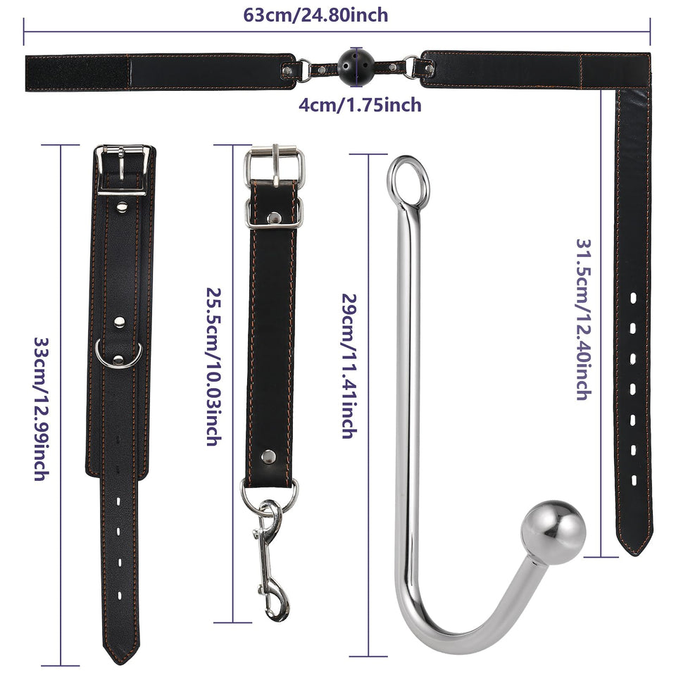 SM Sex Toys Anal Hook BDSM Restraint Kit Sex Bondage with Comfortable and Durable Ball gags Choker and Adjustable Leather Handcu