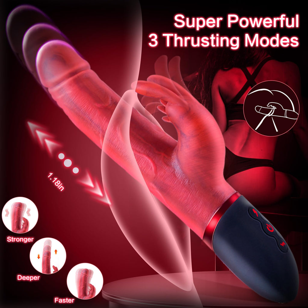 Rabbit Thrusting Vibrator Sex Toys for Women Couples - G Spot Vibrator Clitoral Stimulator Realistic Dildo - One Click Burst Sex