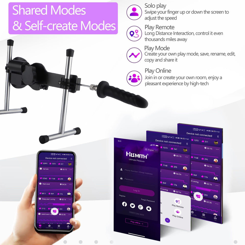 Hismith Mini, Sex Machine with KlicLok System, APP Controlled Thrusting Dildo Machine with Remote Control, Black