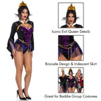 4 PC Poison Apple Queen, includes snap crotch bodysuit with velvet brocade detail and iridescent skirt, velvet shrug with jewel