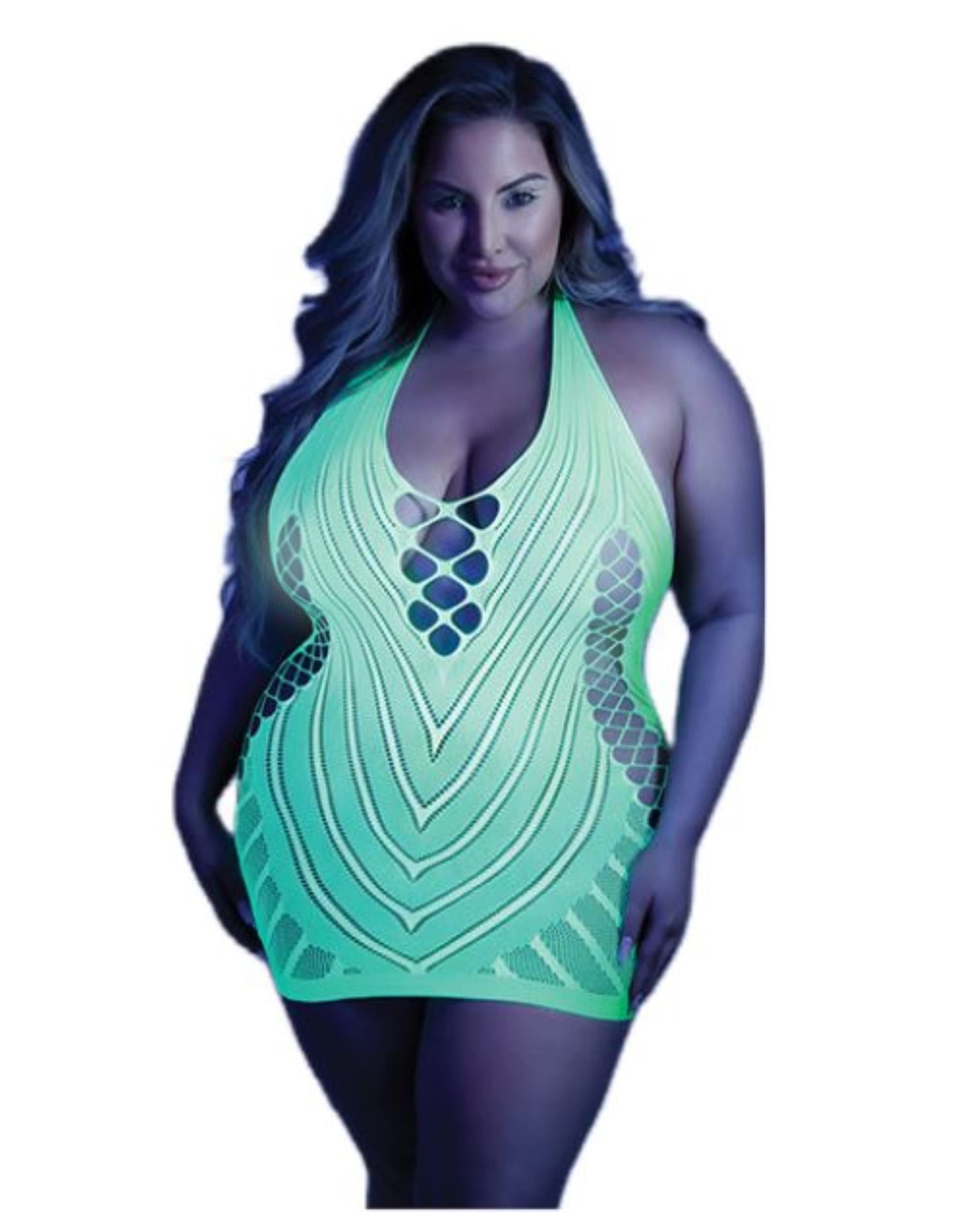 Glow Shock Value Halter Dress Neon Green O/S