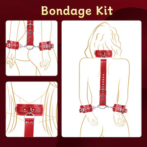 BDSM Bondage Sex Restraints Set Couples Sex Toys, Neck to Wrist Restraints Kit with Traction Chain Back Sex Handcuffs Collar Adj